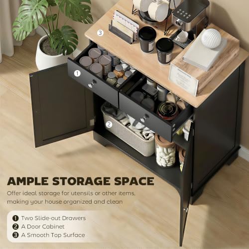 Image of HOMCOM Sideboard Buffet Cabinet Solid Wood Countertop Black