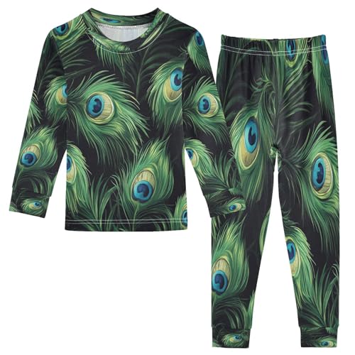 Pajama Sets Long Sleeve Peacock Feathers Soft Comfy Sleepwear 2 Piece PJS 3-8T