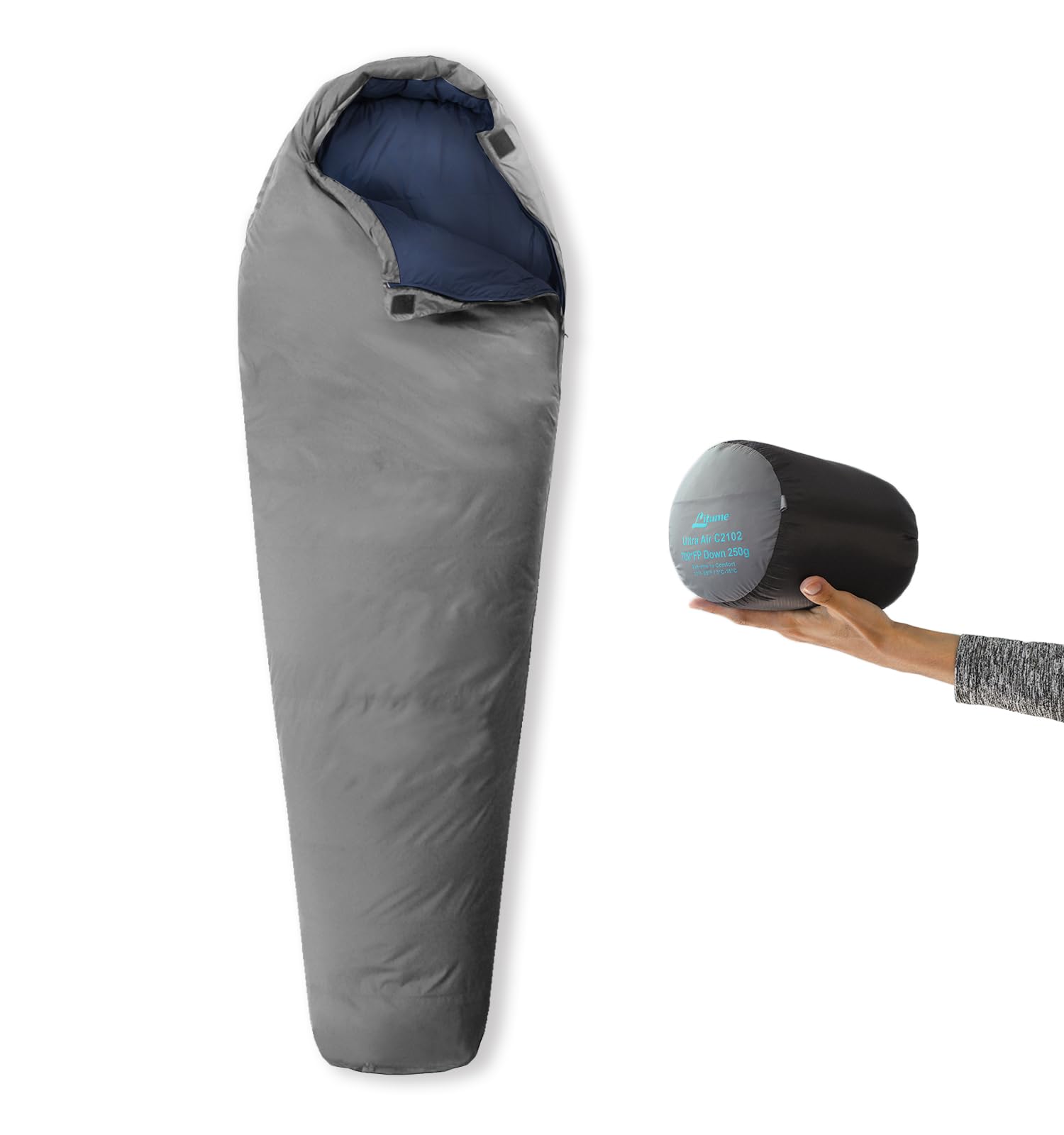 Litume Sacco a pelo Mummia Ultra Leggero in Piuma D'oca, 700 Fill Power, Sacco per 3 Stagioni, Ultra Leggero, Compatto e Portatile, per Escursionismo, Viaggi, Campeggio, Zaino, Adulti