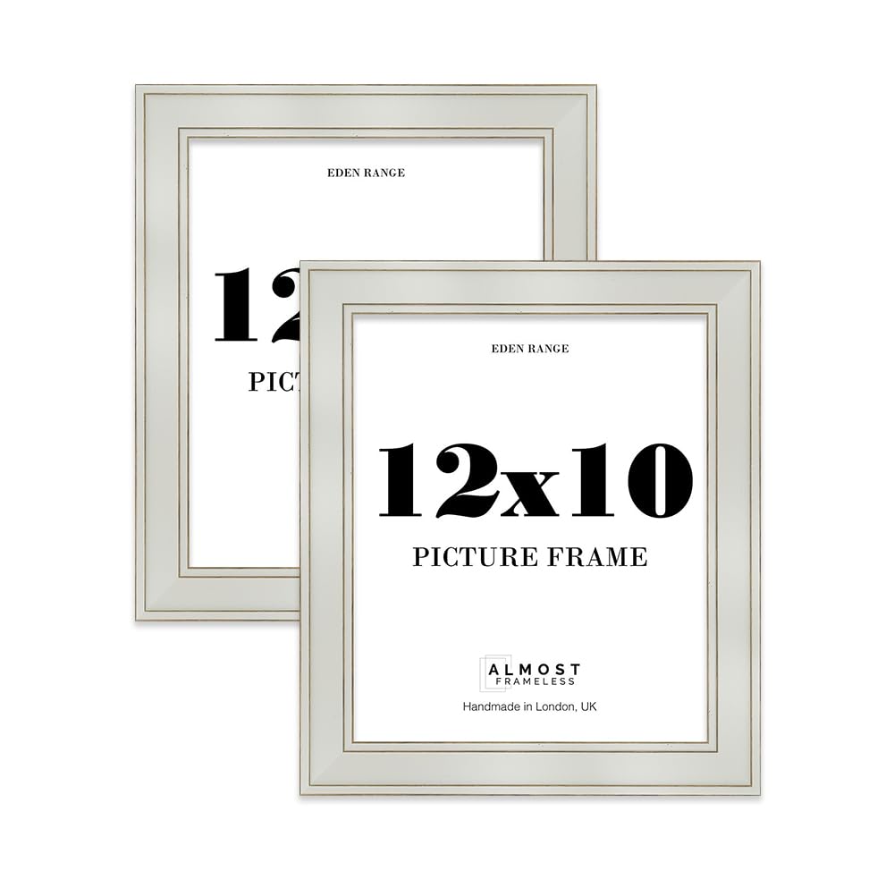 12x10 Light Grey Picture Frame - Shabby Chic Photo Frame with Distressed Finish, Gold Trim, Wall Hooks and Kickstand, 37mm Edge - 2 Pack