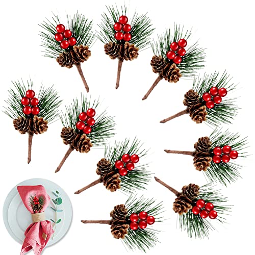 GUANGZHOU Lot de 10 branches de sapin - Petites branches de sapin artificielles avec baies et pommes de pin - Pour Noël - Décoration d arbre de Noël