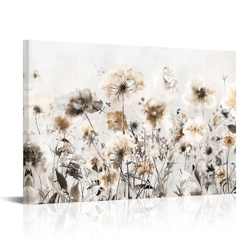 sechars Wildflowers Canvas Wall Art Abstract Flower Painting Print on Canvas Neutral Beige Brown Living Room Bedroom Decorations (Brown)