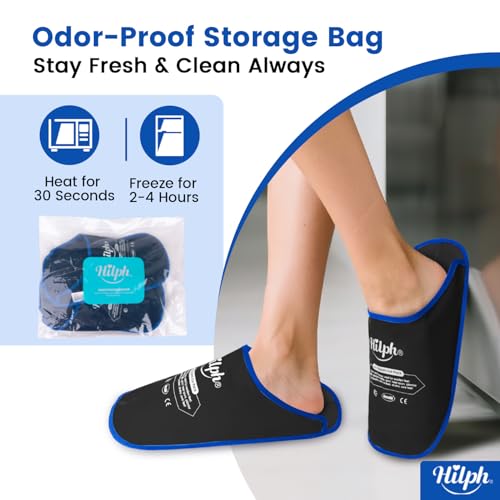 Image of Hilph Foot Ice Pack Slippers for Plantar Fasciitis, 1 Pair - Reusable Hot & Cold Packs, Gel Ice Slippers for Foot, Broken Toes, Gout, Surgery, Neuropathy, Diabetic, Swollen, Black