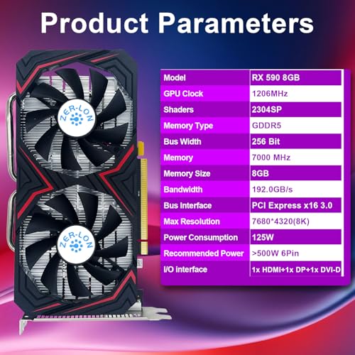 Radeon RX 590 8GB GME Graphics Card, 2304SP GDDR5 256 Bit PCIE 3.0X16 Computer Gaming Gpu, Dual Freeze Fans Video Card with HDMI/DP/DVI Ports Support 8K - Image 3