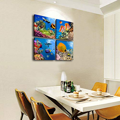 Bathroom Canvas Wall Art Sea Turtle Wall Decor For Living Room Colorful Fish Coral Dolphin Ocean Theme Underwater World Pictures For Bedroom Navy Seascape Artwork Framed Nautical Wall Decor #TOP3