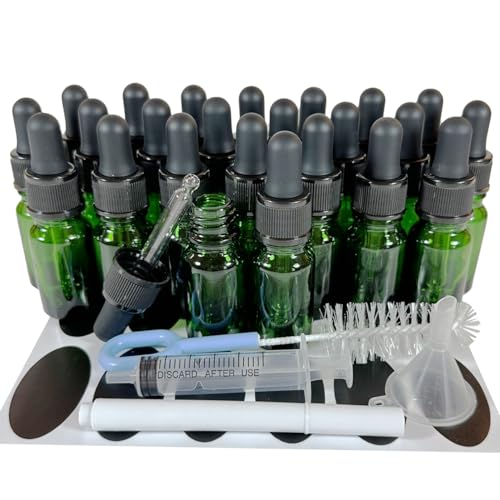 PIPIBA (24個入り) 10ml丸頭スポイトボトル ガラス製遮光瓶 アロマオイル瓶 ドロッパーボトル 香水瓶 (緑色)