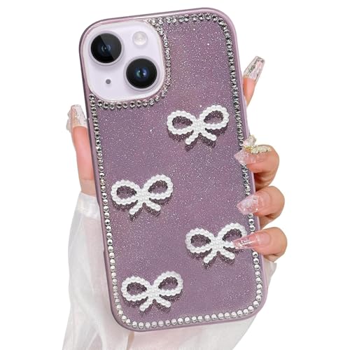 Image of DIZORO Compatible for iPhone 14 Cover 6.1, Luxury Diamond Cute with Bow Glitter Bling Case with Full Camera Protection Shockproof PC+TPU Glossy Shiny Back Cover Case for Girls Women (Lilac)