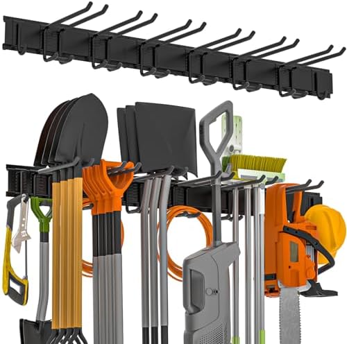 Garage Tool Organizer Wall Mount,Garden Tools Rack,48 Inch Storage Hanger with Removable Heavy Duty Hooks