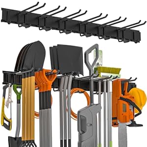 Garage Tool Organizer Wall Mount,Garden Tool Rack Organizer,48 Inch Storage Garage Organizer for Garage Garden with Removable Heavy Duty Hooks