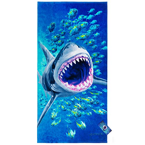 Extreme Shark Beach Towel 30 x 60 inch 100% Cotton - Design by Royce - Great White Shark Attack