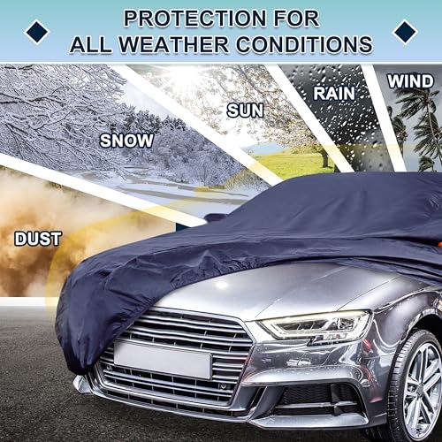 Image of Navy Blue Heavy Duty Waterproof Car Cover for Sedan 179 inch-185 inch - All-Weather UV Protected Outdoor Full Exterior Cover with Sun /Snow /Rain Resistance
