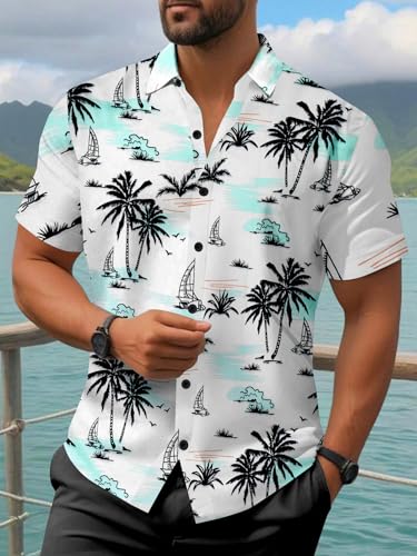 Image of Cotton Blend Stratchable Casual Half Sleeve Coconut Design Printed Men Shirt