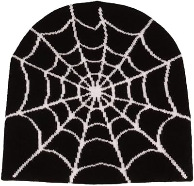 BAIMORE Y2K Gothic Spider Web Knitted Hat Winter Beanie Cap for Men and Women Casual Skullies Black