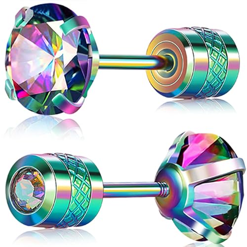 VOLUKA Titanium Earrings for Sensitive Ears, Pairs of Screw Back Hypoallergenic Surgical Grade Titanium Cubic Zirconia Stud Earrings for Women Men