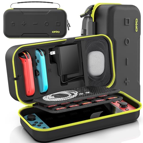 OIVO Switch OLED Carrying Case Compatible with Nintendo Switch &amp; OLED, Portable Switch Travel Carry Case Fit for Joy-Con and Adapter, Hard Shell Protective Switch Pouch Bag with 20 Games, Yellow