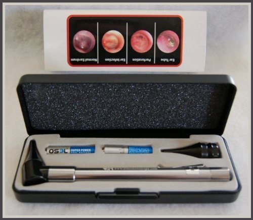 HARD CASE- Third Generation Dr Mom Slimline Stainless LED Pocket Otoscope now includes Pocket Clip