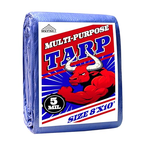Tarp 8x10 ft 100% Waterproof Uv Resistant High Durability Multipurpose 5mil Blue Tarp for Covering Courtyards, Cars, Camping, Gardens, Pet Nests -by MVPNET
