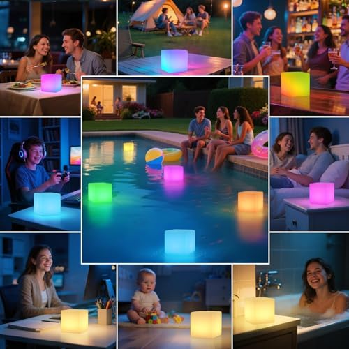 Image of FUYO 8 inch LED Light Cube with Remote Waterproof Light Up Cube Chair, 16 RGB Colors LED Table for Kids Night Light, Glow Cube for Indoor Outdoor Home Patio Party (White-8 inch)
