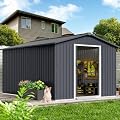 Garvee 8x12 Ft Metal Storage Shed with Pitched Roof & Lockable Door Galvanised Steel Storage Shed, Backyard Garden Patio Lawn Outdoor Sheds Large Garden Metal Shed for Garden, Patio, Backyard, Grey