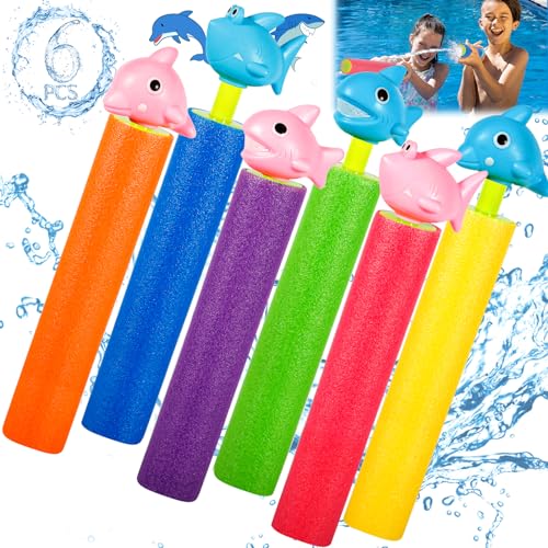 6 Pezzi Pistola ad Acqua Schiuma, 21cm Bambini Pistola ad Acqua, Squali Delfini Gioccattoli Pistola ad Acqua per Bambini, Giocattoli Giochi Piscina Spiaggia Regali 3-12 Anni