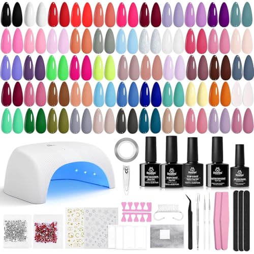 Image of Beetles Gel Nail Polish Kit with U V Light - 55 Colors Gel Polish 80 Pcs Nail Kits with Base & Glossy Top Coat Soak Off DIY Salon at Home Beginner-friendly Nails Stuff Gifts for Women Girls