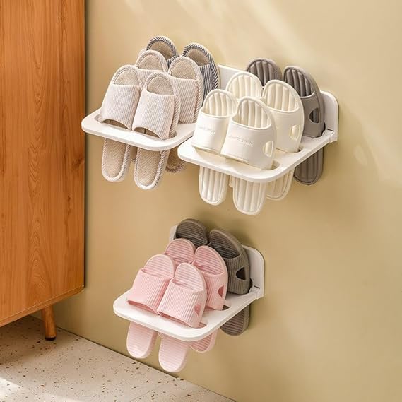 MISSLO 1 PCS Plastic Wall Hanging Shoe Rack, Space Saving Slipper & Shoe Storage Shelf for Wall Mount, Adhesive Shoe Organizer for Home, Bathroom, Bedroom, Entryway 1