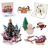 7 Pack 3D Pop Up Christmas Cards Greeting Handmade Holiday Xmas Cards & Envelopes for Xmas/New Year