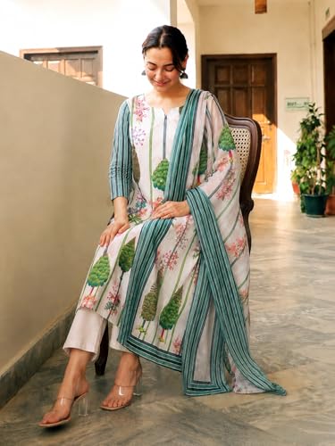 Image of ANNI Designer Women's Rayon Viscose Printed Straight Kurta Set with Pant and Dupatta | Ethnic Wear Kurta Pant Dupatta Set for Women | Regular Fit Traditional Indian Outfit