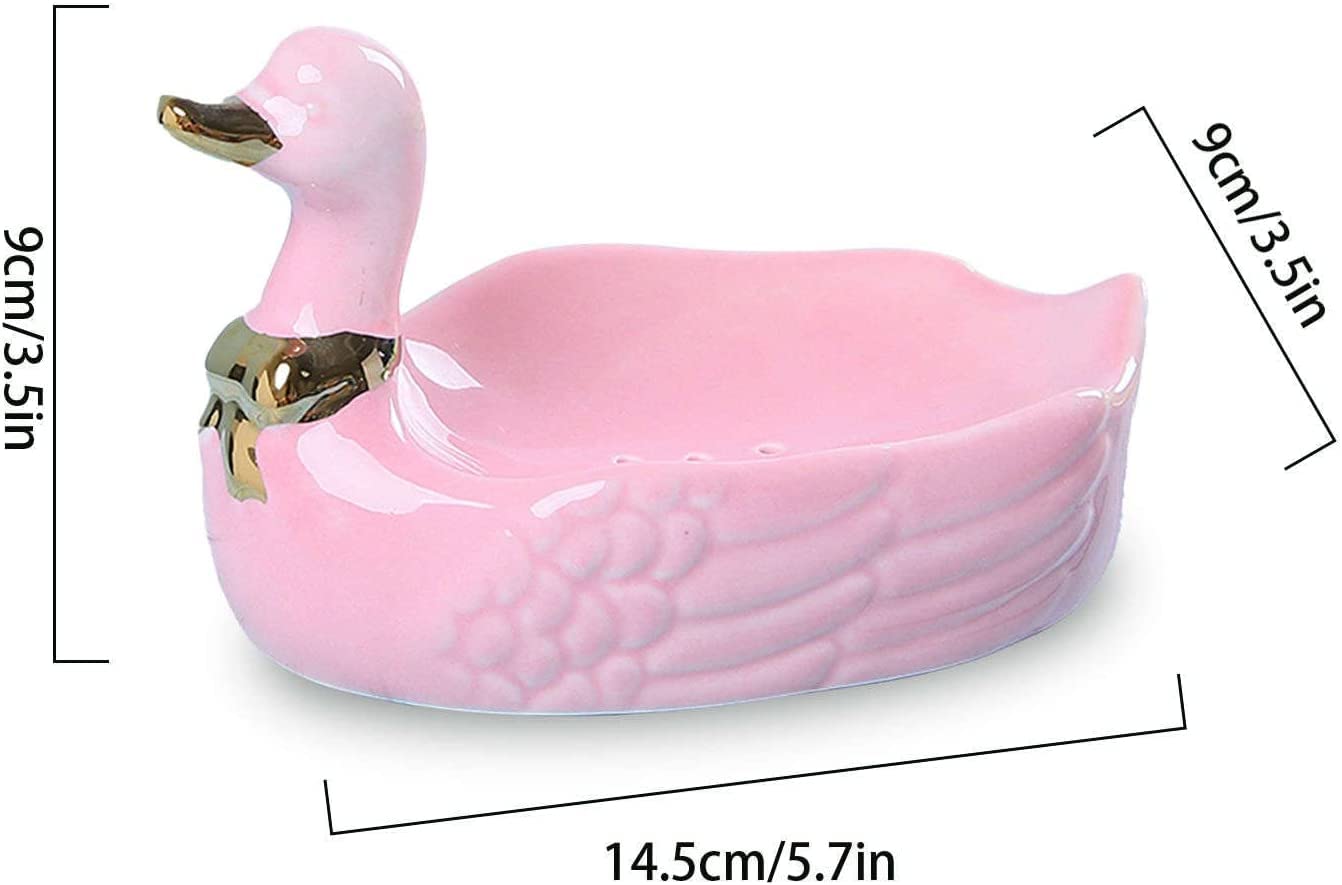 MAYABI jabonera jabonera de Ceramica Ceramic Soap Holder, Drain Soap Dishes, Soap Tray, For Bathroom Kitchen-Pink-Swan (Color : Roze, Size : Swan)