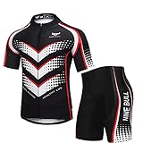 Men's Cycling Jersey Set - Reflective Quick-Dry Biking Shirt and 3D Padded Cycling Bike Shorts