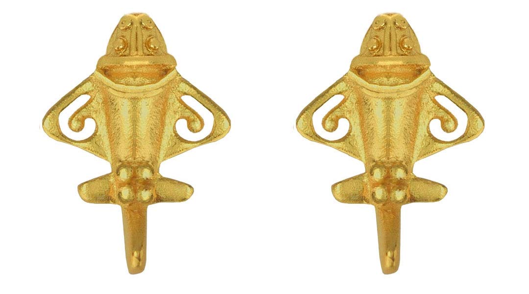 Across The Puddle, Ancient Aliens Jewelry Collection, 24k GP Pre-Columbian Quimbaya Golden Jet-3 / Ancient Aircraft-3 / Golden Flyer-3 Stud Earrings (XS)