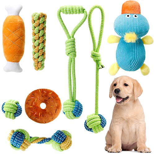 Homealexa Jouet Chiot Chien- 7 Pcs Jouets Durables pour Chiens pour Chiots/Petits Chiens. Jouet à Mâcher Corde de Dentition pour Chiot et Jouet de Chien en Peluche - Coton Naturel