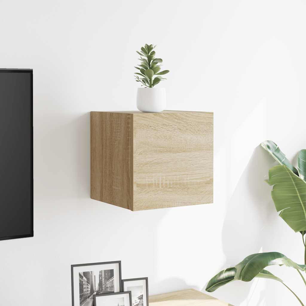 Szafka ścienna pod telewizor, dąb Sonoma, 30,5 x 30 x 30 cm, szafka wisząca do salonu, nowoczesna podstawka pod telewizor, konsola multimedialna, wytrzymała szafka z materiału drewnopochodnego