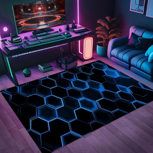 Gaming Teppich Jugendzimmer Jungen 3D Neon Visueller Style Geometrischer Liniendruck Kinderzimmer Gaming Deko Rutschfest Abwaschbar Spielteppich Gaming-Schlafzimmer Coole Deko (Farbe 9,100x150cm) Gaming Teppich Jugendzimmer Jungen 3D Neon Visueller Style Geometrischer Liniendruck Kinderzimmer Gaming Deko Rutschfest Abwaschbar Spielteppich Gaming-Schlafzimmer Coole Deko (Farbe 9,100x150cm)