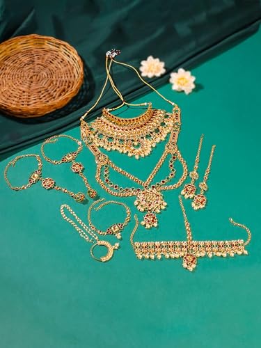 Image of Yellow Chimes Bridal Jewellery Set For Women | Golden Wedding Necklace Set for Women | Traditional Gold Plated KundanJewellery Set for Girls | Birthday Anniversary Gift For Women