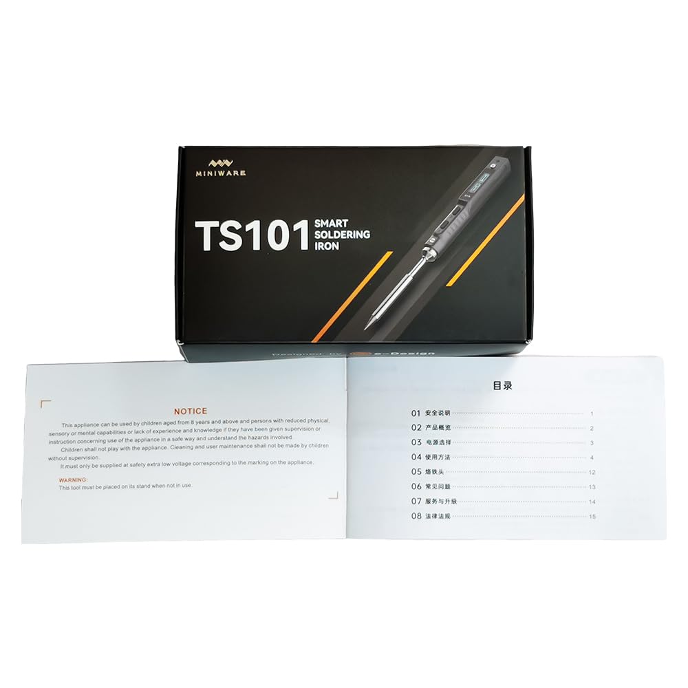 MINIWARE Mini Kit de Fer à Souder électrique TS101, Température Réglable 50°C -400°C, Programmable, Type-C, écran OLED, Alimentation Chargeur USB, Noir