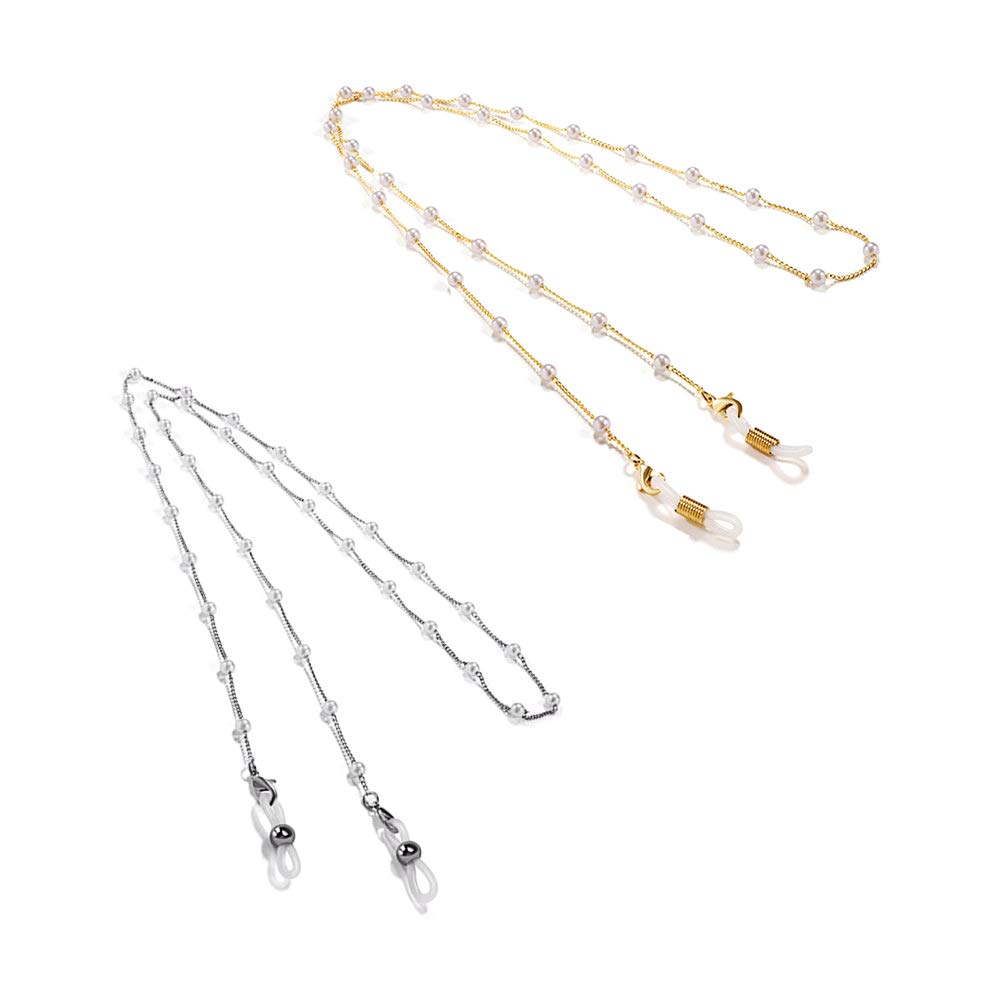 ZARRS Cadena de Gafas,2 Piezas Cadena de Acero Inoxidable para Anteojos Correa de Cordón para Hombres y Mujeres (Oro + Plata)