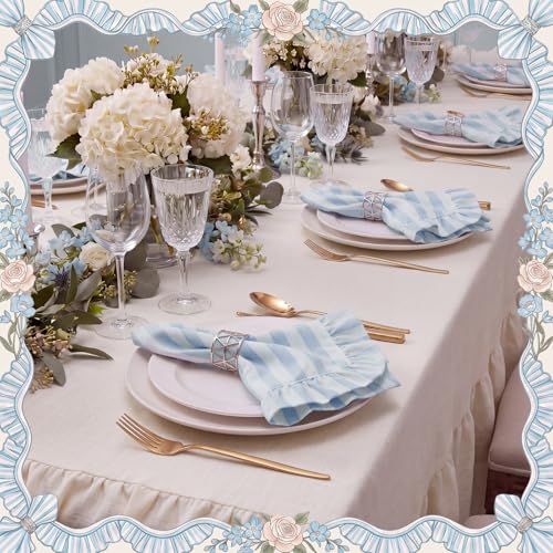 Chicplaid 6 Pcs Ruffled Cloth Napkin Linen, Blue, Thick Striped by Chicplaid - Used condition - Image 3