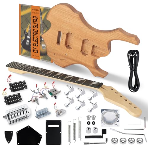 STRICH DIY Electric Guitar Kit, Fire Style Mahogany Body & Maple Neck Guitar with HH Pickups, Easy to Assemble Kit with All Parts Included – Build Your Own Electric Guitar SFR-D30