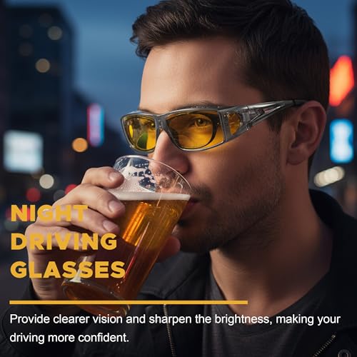 LVIOE Wrap Around Night-Vision Glasses, Fit Over Prescription Glasses with Polarized Yellow Lens Night-Driving Glasses2