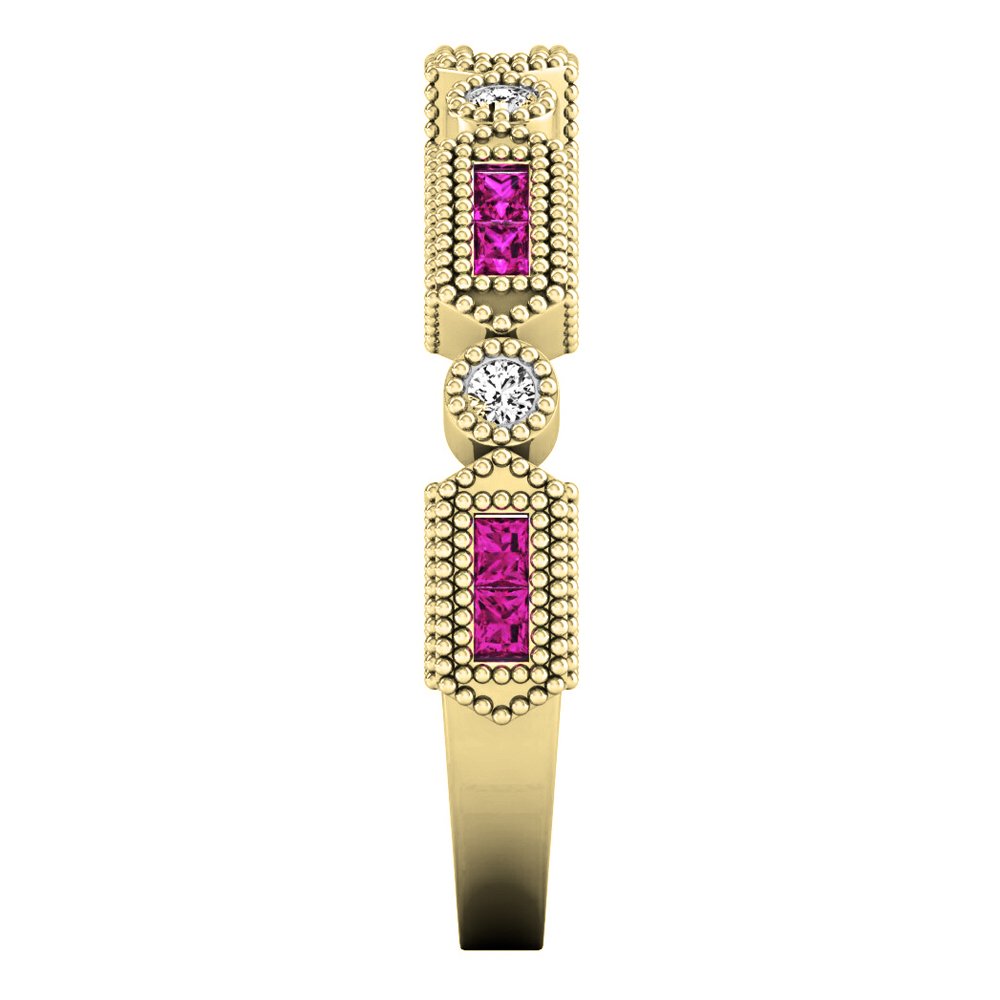 Dazzlingrock Collection Oro 14 K principessa zaffiro rosa e diamante bianco rotondo matrimonio Eternity anello impilabile, oro giallo, zaffiro, Oro giallo, Zaffiro