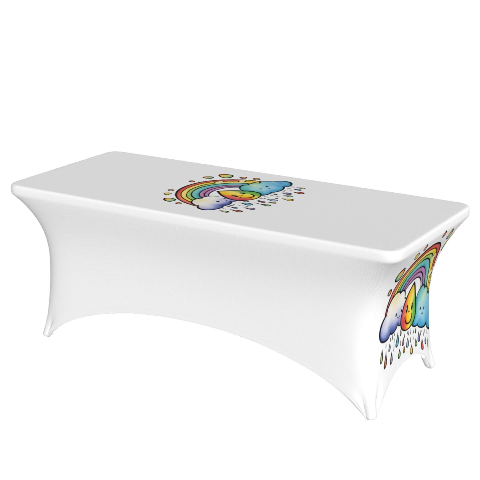 NImongt Rainbow Clouds Raindrop 1 Print Elastic Rectangular Tablecloth Holidays Family Banquet Wedding Party Table Cover