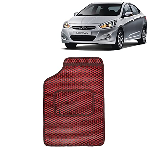 Image of Kingsway Dotted Design Car Floor Foot Mats Universal Fit for Hyundai Verna, Model Year : 2011-2016, Water and Dustproof, Color Red, Set of 5 Pieces
