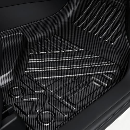 Image of Carbon Fiber Pattern Floor Mats for Dodge Durango 2022 7 Seater | Without Door Sill Coverage,TPV Floor Mats,All Weather Floor Liners,Anti-Slip,Waterproof Auto Mats Full Set,Silver Black