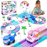 Race Track Toys for 3 4 5 Year Old Girls: Shark & Unicorn Gifts for Girls Kids Toys Age 4 5 6, Car Track Construction Toy Birthday Present for 3-9 Year Old Girl Gifts (194PCS)