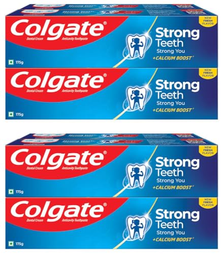 Image of Colgate Strong Teeth, Buy 3+1 Free, 700g (175g x 4, Combo Pack of 8), India's No: 1 Toothpaste Brand, Calcium-Boost for 2X Stronger Teeth, Prevents Cavities, Whitens, Freshens Breath