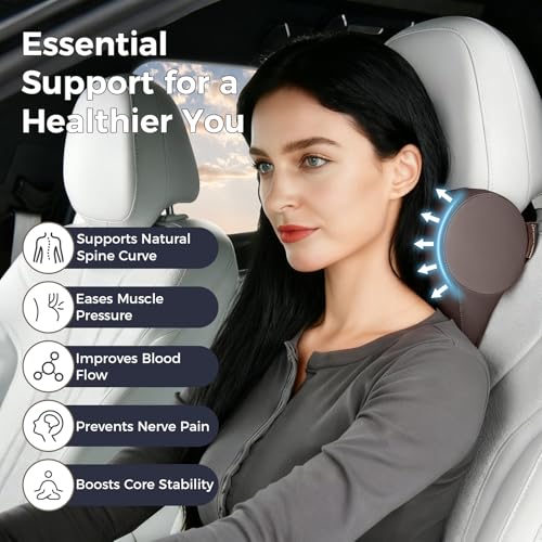 Image of Coverado Car Headrest Pillow, Ergonomic Memory Foam Car Neck Pillow for Driving Seat with Adjustable Strap, Soft PU Leather Breathable Removable Cover Neck Support for Neck Pain Relief