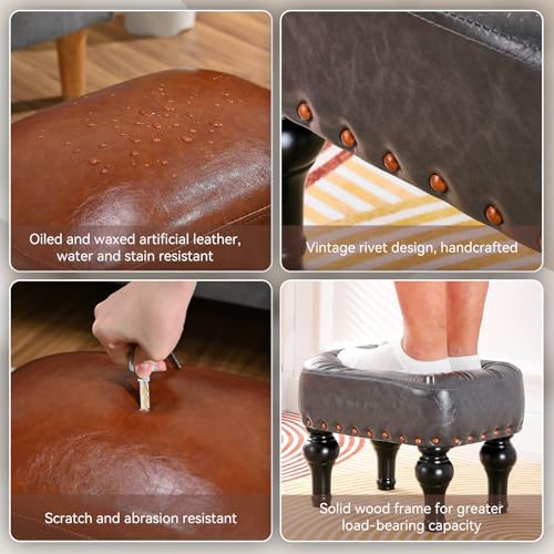 Dsgamer 154789 Leather Ottoman Footrest,Rustic Foot Stools Ottoman Seat,Wood Footstool Rectangle Footrest Small Ottoman For Bedroom,Living Room,Office,Entrance Hall thumb #5