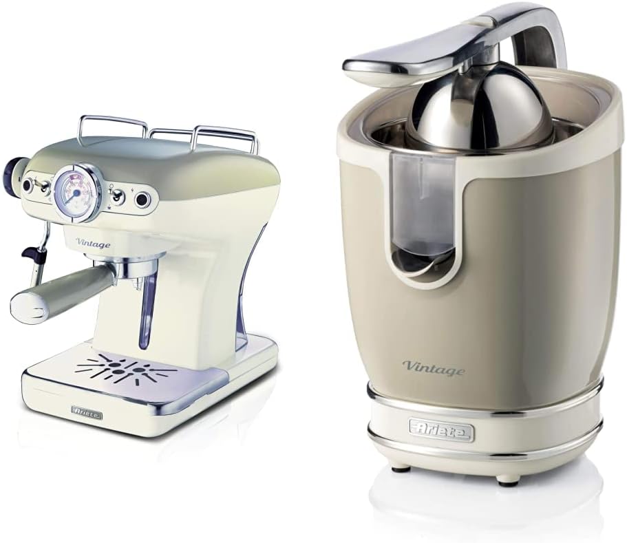 Ariete 1389 Caffe Espresso Vintage Macchina per caffe Espresso per polvere o cialda ESE, in colore Beige pastello 413, Spremiagrumi Vintage, Spremiagrumi Elettrico con Leva