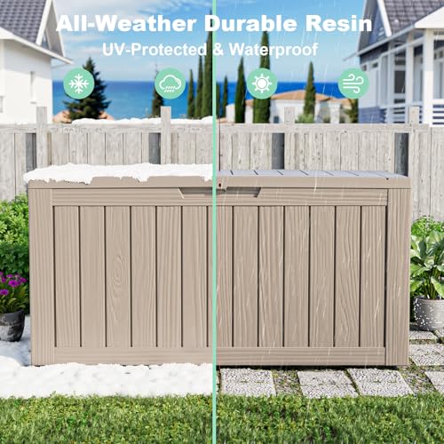 Image of 75 Gallon Waterproof Resin Deck Box, UV Resistant Outdoor Storage for Garden, Patio, Porch, Delivery(Grey,75 Gallon)